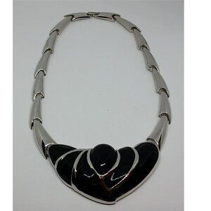 Vintage Napier Silver tone and black enamel collar necklace dressy statement.